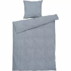 Juna Bæk & Bølge Lines Vuodevaatteet 140x200 Cm, Tummansininen / Valkoinen