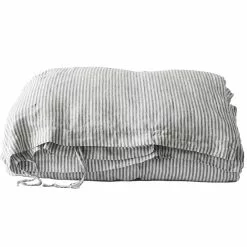 Edessä 13 Tell Me More Raidallinen Pussilakana Pellava Harmaa/Valkoinen, 150x200 Cm